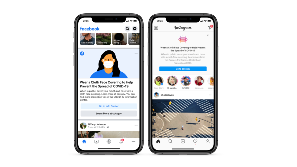 Facebook and Instagram face covering remainder