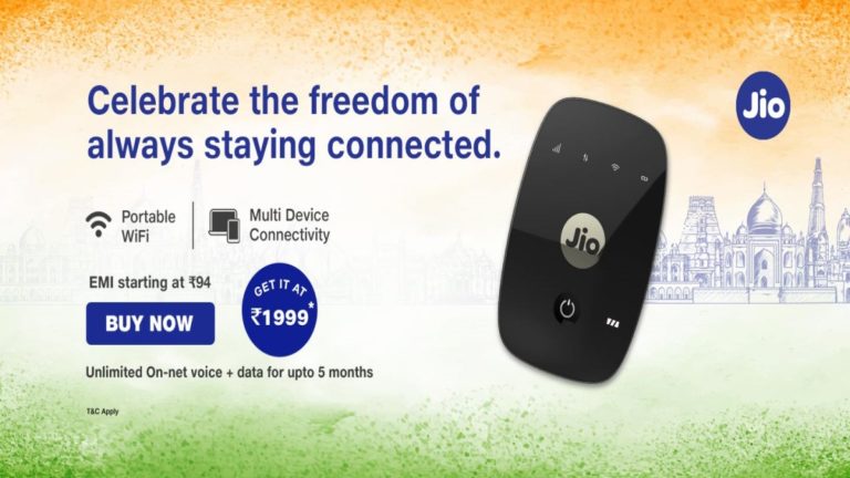 Jio Offers 5 Months of Free Calls, Data With JioFi For Independence Day